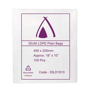 POLY BAG LD 35um 10X18 254x457mm 100/PK 10PKS/CTN