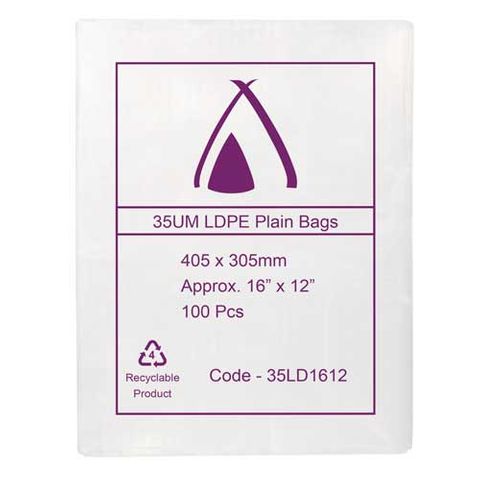 POLY BAG LD 35um 12x16 305x406mm 100PK  10PKS/CTN