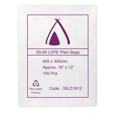 POLY BAG LD 35um 12x16 305x406mm 100/PK 10PKS/CTN