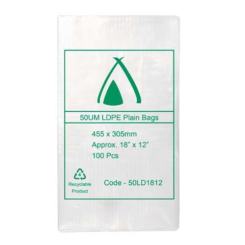 POLY BAG LD 50um 12x18 305x457mm 100/PK 10PKS/CTN