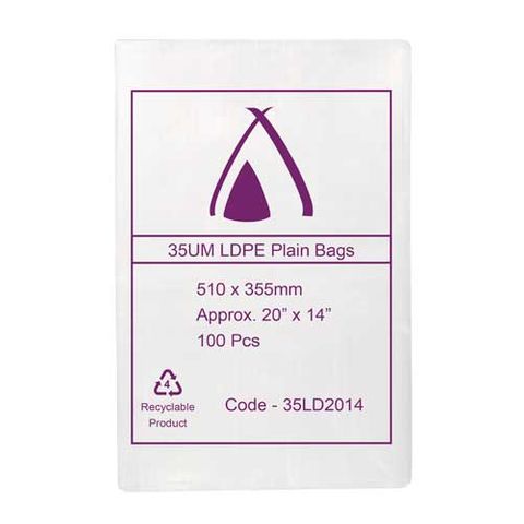 POLY BAG LD 35um 14x20 355x510mm 100PK  10PKS/CTN