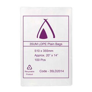 POLY BAG LD 35um 14x20 355x510mm 100/PK 10PKS/CTN