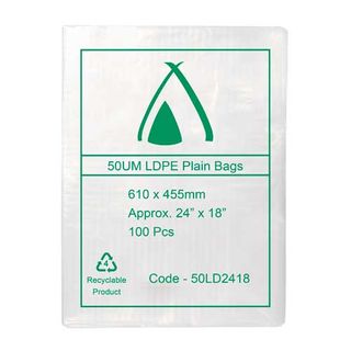 POLY BAG LD 50um 18x24 450x600mm 100PK  5PKS/CTN