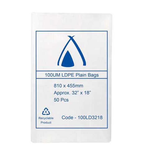 POLY BAG LD 100um 18x32 450x800mm 50PK  4PKS/CTN