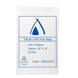 POLY BAG LD 100um 18x32 450x800mm 50PK  4PKS/CTN
