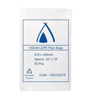 POLY BAG LD 100um 18x32 450x800mm 50/PK 4PKS/CTN