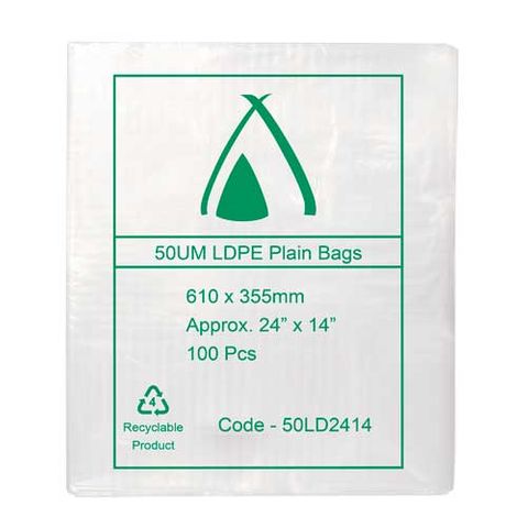 POLY BAG LD 50um 14x24 355x610mm 100PK  5PKS/CTN