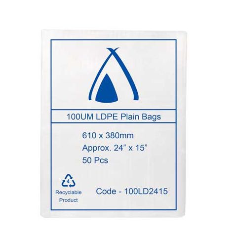 POLY BAG LD 100um 15x24 380x610mm 50PK  8PKS/CTN