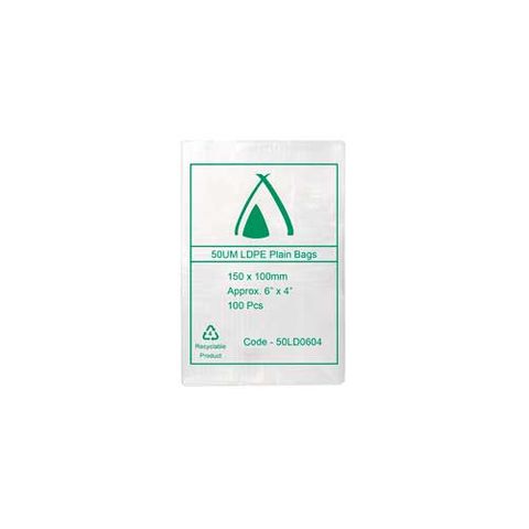 POLY BAG LD 50um  4x6 100x150 100PK  20PKS/CTN