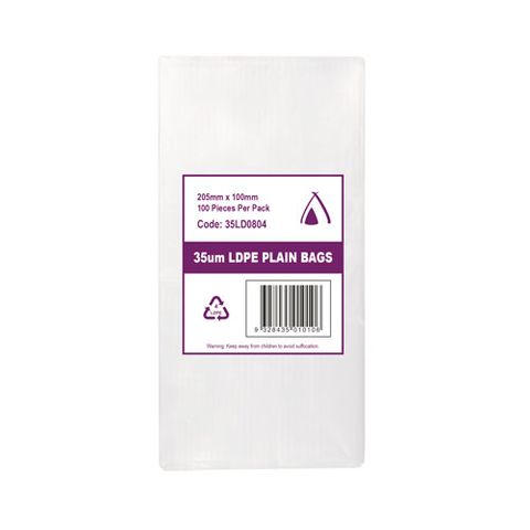 POLY BAG LD 35um 4x8 **DNR** 100x205mm 100PK  10PKS/CTN