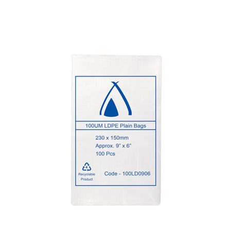 POLY BAG LD 100um  6x9 150x230mm 100PK  10PKS/CTN