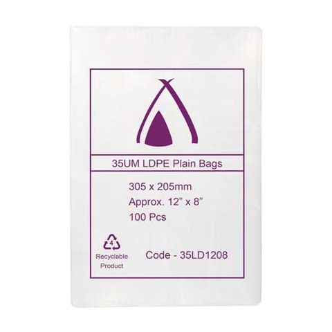 POLY BAG LD 35um  8x12 203x305mm 100/PK 10PKS/CTN