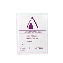 POLY BAG LD VENTED 35um  8x22 205x560mm  100/PK 10PKS/CTN