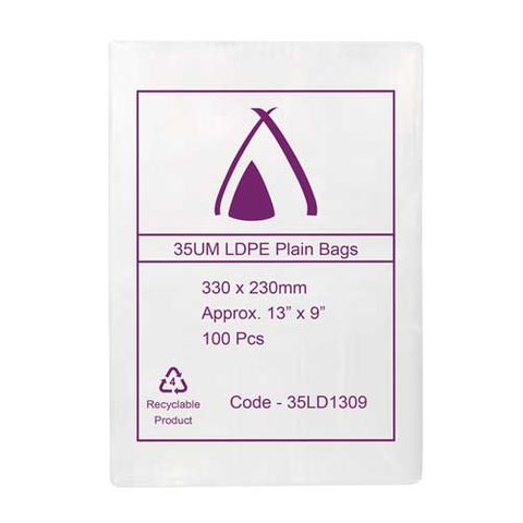 POLY BAG LD 35um 9x13 229x330mm 100/PK 10PKS/CTN