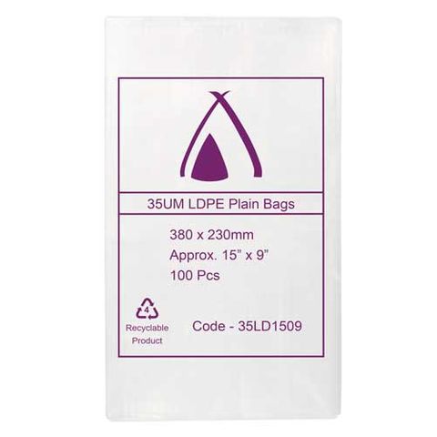 POLY BAG LD 35um  9x15 230x480mm 100/PK 10PKS/CTN