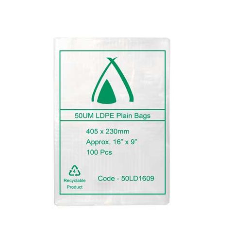 POLY BAG LD 50um 9x16 230x405mm 100PK  10PKS/CTN