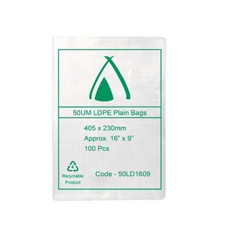 POLY BAG LD 50um 9x16 230x405mm 100/PK 10PKS/CTN