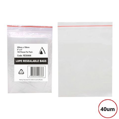PRESSEAL BAG 6x8 40um 150x200mm 100PK  10PKS/CTN