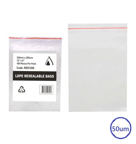 PRESSEAL BAG 8x12 50um 205x305mm 100PK  10PKS/CTN