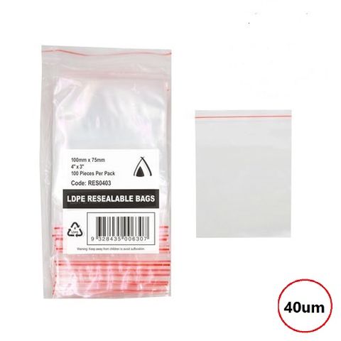 PRESSEAL BAG 3x4 40um 75x100mm 100PK  10PKS/CTN