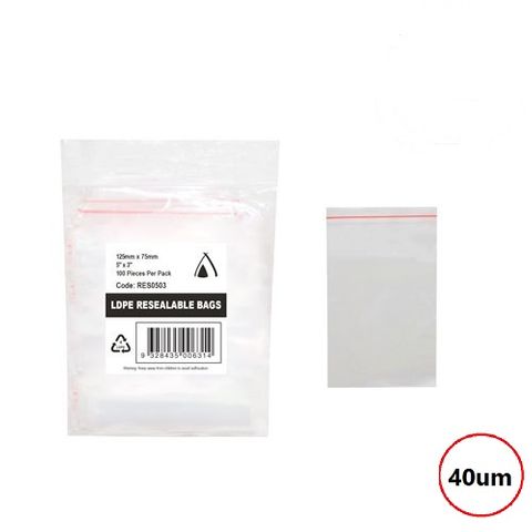 PRESSEAL BAG 3x5 40um 75x125mm 100PK  10PKS/CTN