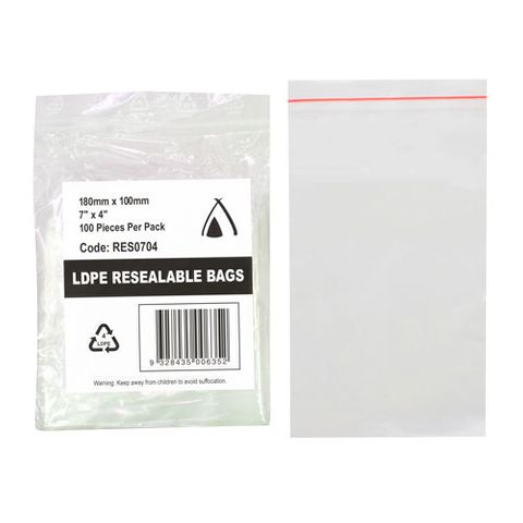 PRESSEAL BAG 4x7 40um 100x180mm 100/PK 10PKS/CTN