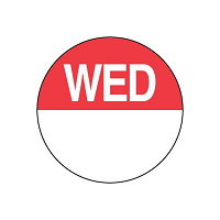 DAY DOTS 24mm CIRCLE WEDNESDAY REMOVABLE 500/ROLL *DNR*