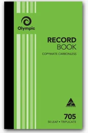 RECORD BOOK No705 TRIPLICATE CARBONLESS 50 LEAF  1/ONLY