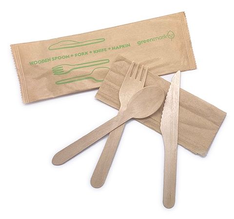 WOODEN KNIFE,FORK,SPOON & NAPKIN SET    50PK    8PKS/CTN