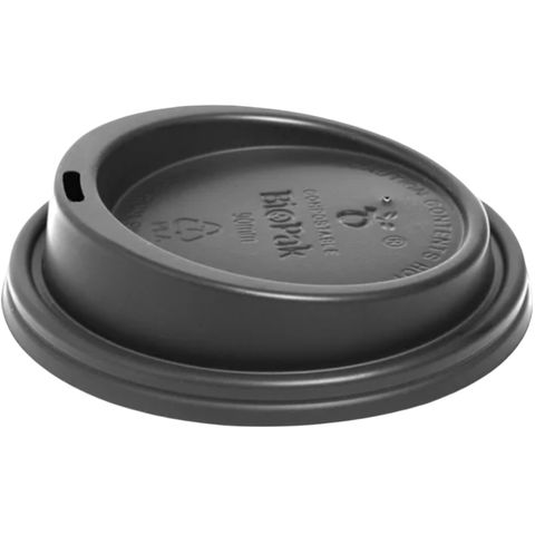 LID PLA BLACK 90mm HOT CUP BIO PAK 50/PK 20PKS/CTN