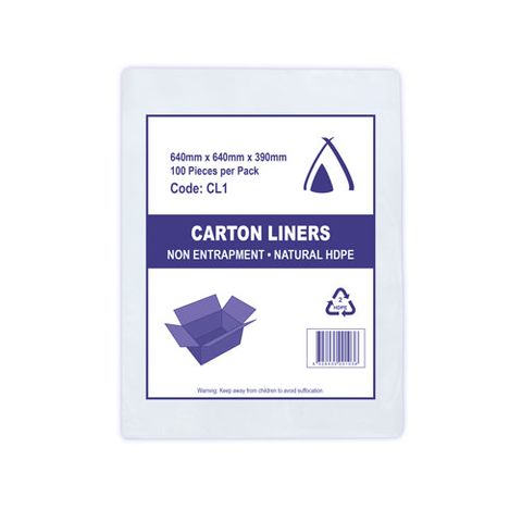 CARTON LINER CLEAR H/D CL1 640x640x390  100/PK 5PKS/CTN