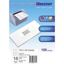 A4 UNISTAT LABEL 16 SHEET 105X37 100 STS/PAK 38932