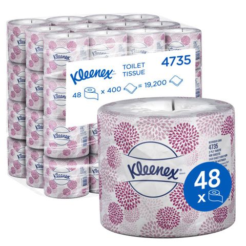 KLEENEX 2 PLY TOILET ROLL 400 SHEETS 48 ROLLS/CARTON