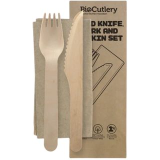 WOODEN KNIFE/FORK/NAPKIN 16CM 50PK   8PKS/CTN