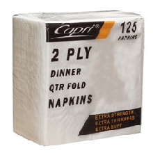 NAPKIN DINNER 2PLY WHITE CAPRI 125/PK 8PKS/CTN