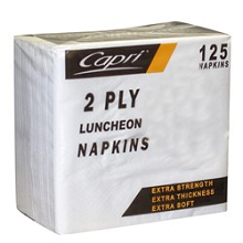 NAPKIN LUNCH 2PLY WHITE CAPRI 125/PK 16PKS/CTN