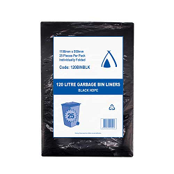 120LT BLACK HDPE BIN LINER 25PK  8PKS/CTN
