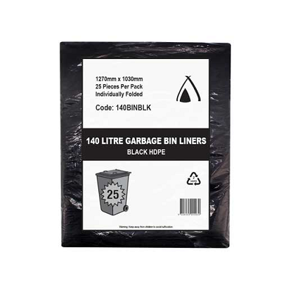 140LT BIN LINERBLACK 1030x1270 140lt 25/PK 8PKS/CTN