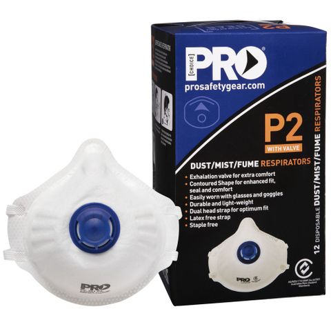P2 PRO DISPOSABLE  DUST RESP WITH VALVE 12/BO ( ORDER IN)