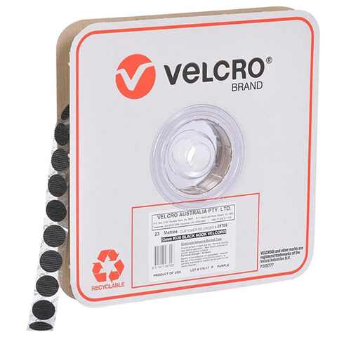 VELCRO DOTS BLACK HOOK 22MM X 22.8M