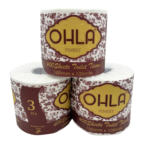 OHLA 3 PLY TOILET ROLL PREMIUM 400 SHEET