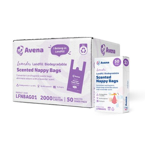 LAVENDER SCENTED NAPPY BAGS LF BIODEGRADABLE HDPE