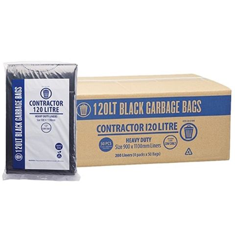 120L CONTRACTOR HEAVY DUTY GARBAGE BAGS BLACK