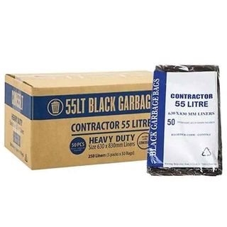 55L CONTRACTOR BLACK BIN LINER HDPE