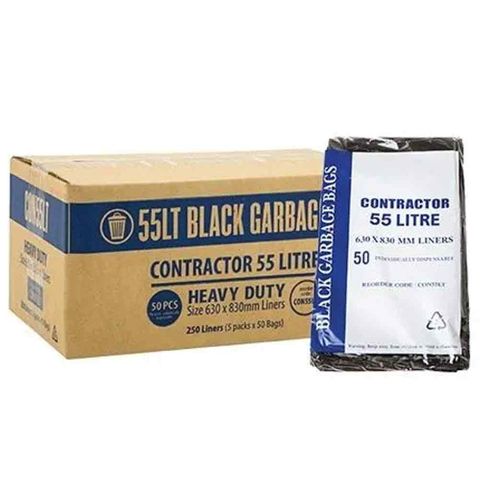 55L CONTRACTOR BLACK BIN LINER HDPE