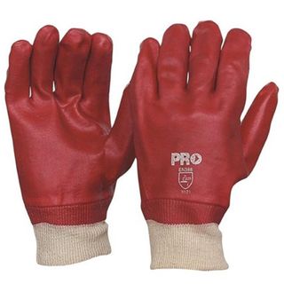 GLOVES RED PVC MENS KNITTED WRIST