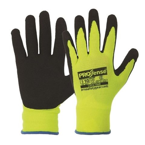 GLOVES HI VIS BACKED LATEX -10