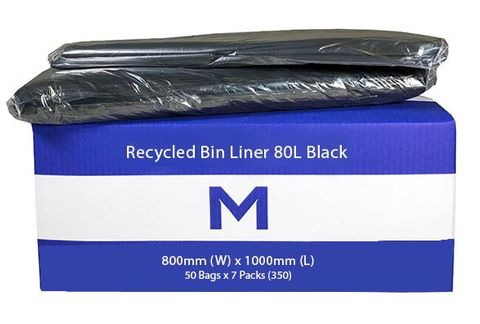 80Ltr Black Recycled Rubbish Bags 800x1000mm 25mu - 50pk