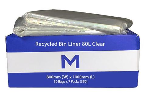 FP Recycled Bin Liner 80L - Clear - Pack 50