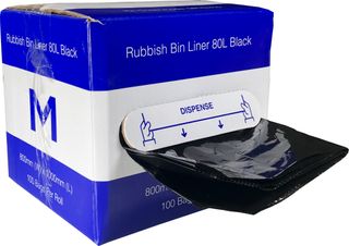 80ltr Reycled Black Rubbish Bags -100 per dispenser box roll